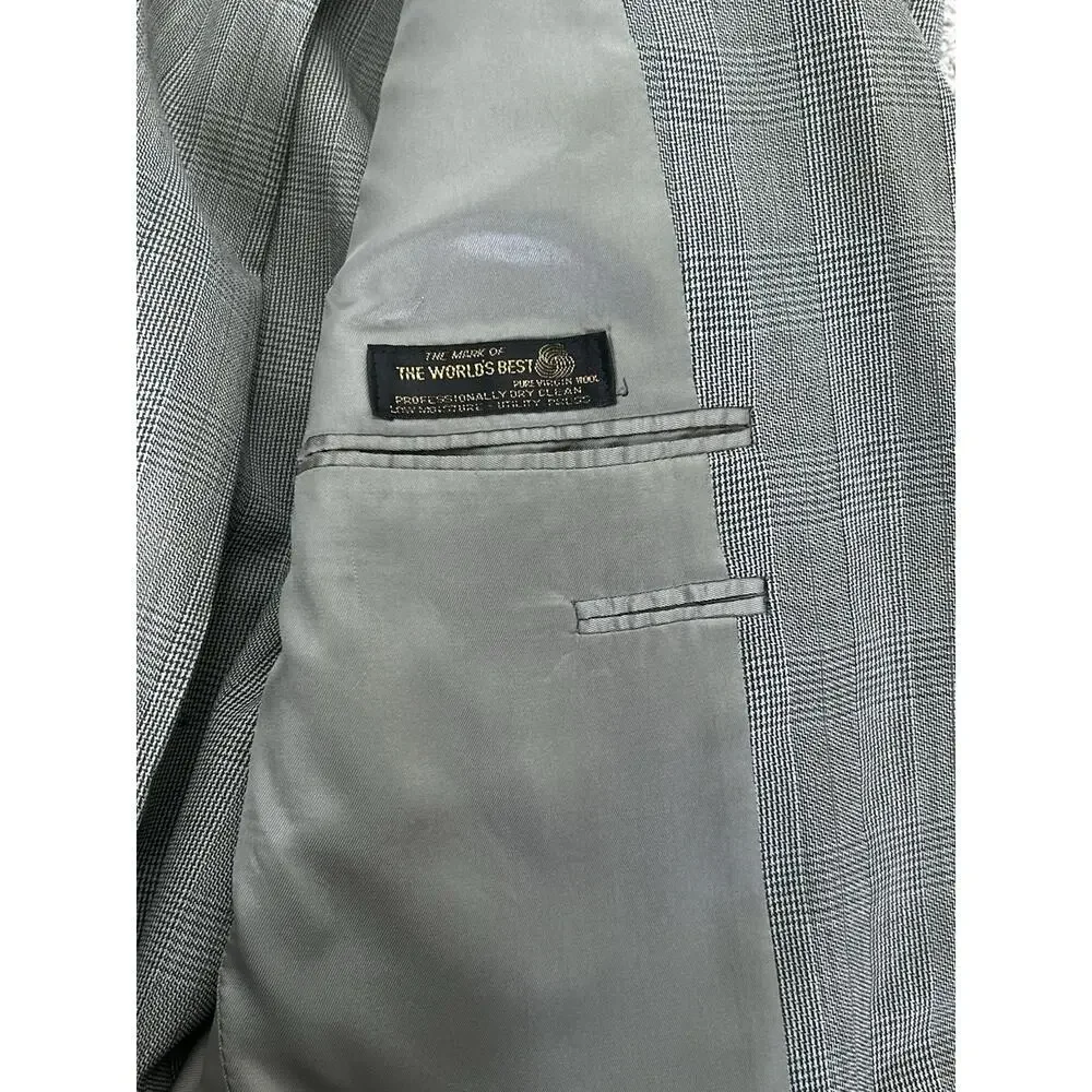 Hart Schaffner Marx Gray Check Wool 2 Piece Suit Set 40R Pants 34x30 USA Made